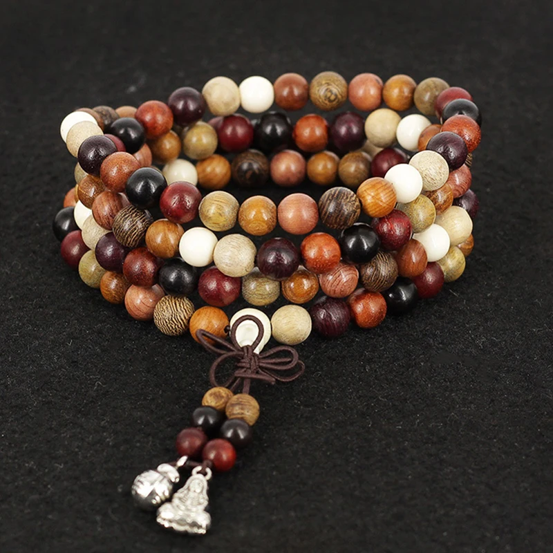 108-Beads-6-8mm-Variety-of-Sandalwood-Tibetan-Buddhist-Prayer-Beads-Bracelets-Buddha-Mala-Rosary-Wooden