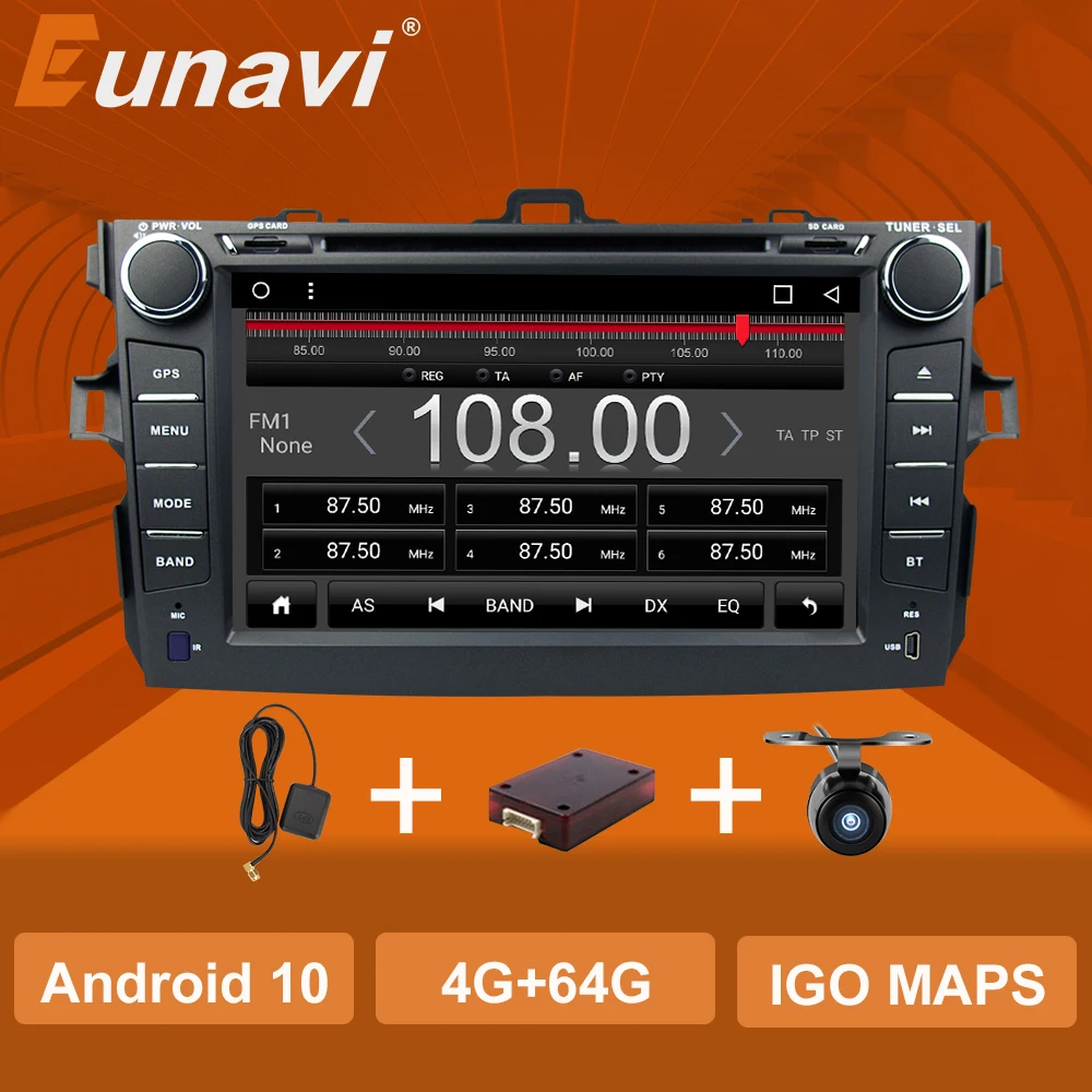 Eunavi 2 din Android 10 TDA7851 car dvd multimedia for Toyota Corolla 2007 2008 2009 2010 2011 GPS stereo radio PC touch screen
