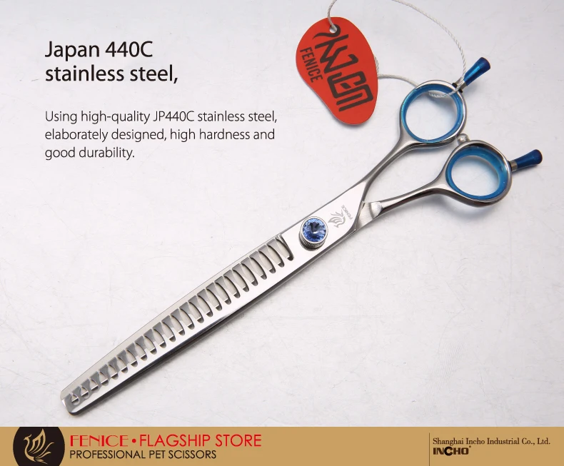 Fenice Professional blue 6.5 inch 6.75 inch 7.25 inch pet dog grooming scissors  thinning shears thinning rate 75%