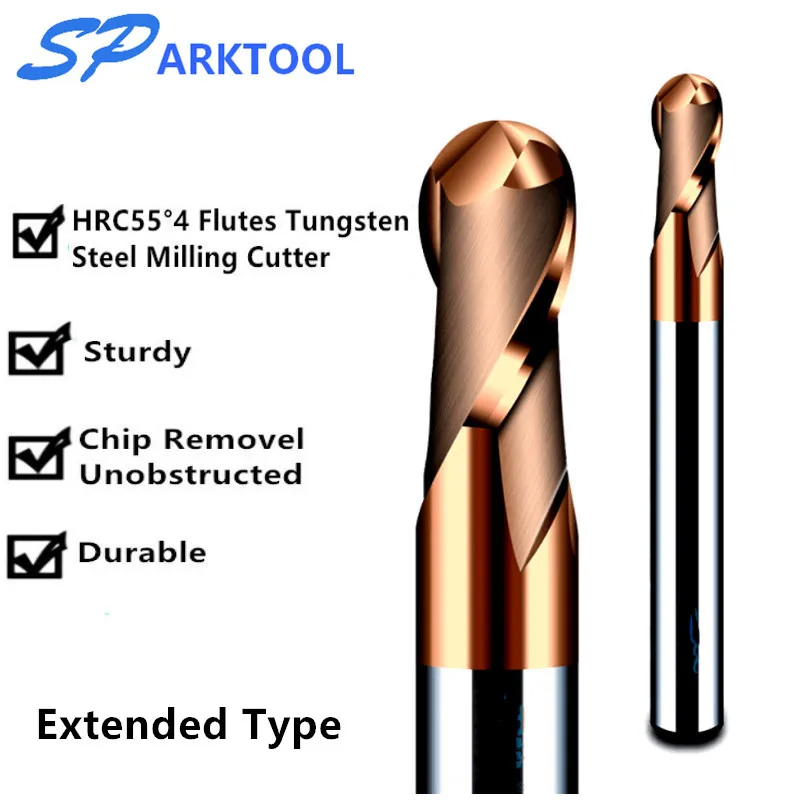 

HRC55 Ball Nose cutter Carbide end mill Alloy Coating Tungsten Steel Cutting Tool 1 2 4 5 6 8 mm 2Flutes Milling Cutter CNC ma