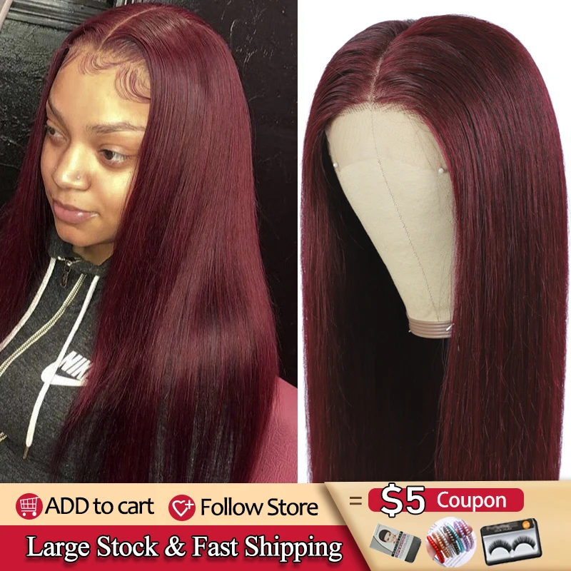 4x4 Lace Closure Wigs 99J Brazlian Remy Straight Lace Closure Human Hair Wigs For Black Women Human Hair Wig Pre Plucked 150%