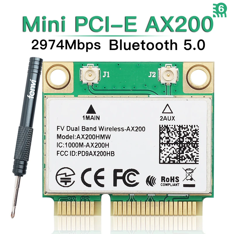 

Dual Band 2974Mbps Wireless AX200 Wi-Fi 6 AX200HMW Mini PCI-E Wifi Bluetooth 5.0 Network Card 802.11ac/ax AX200 Wlan Adapter