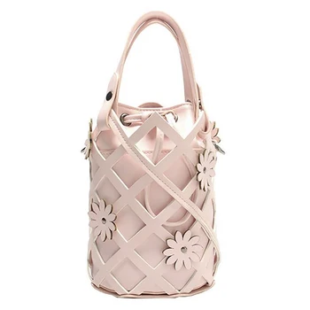 

QZUnique Women's PU leather Hollow Out Handbag Top Handle Tote Bucket Shoulder Bag Drawstring Bag