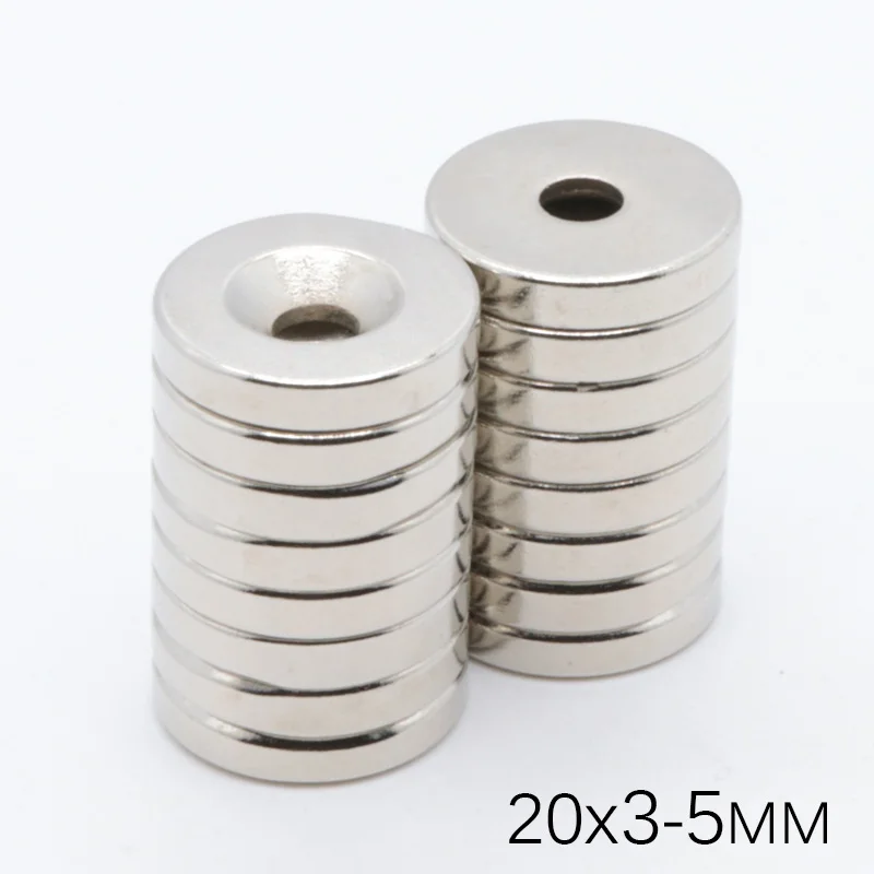 20 шт 20x3 мм отверстие 5 мм N35 Сильные кольца круглые магниты 20x3-5мм Редкоземельные неодимовые круглые постоянные потайной магнит 20*3-5