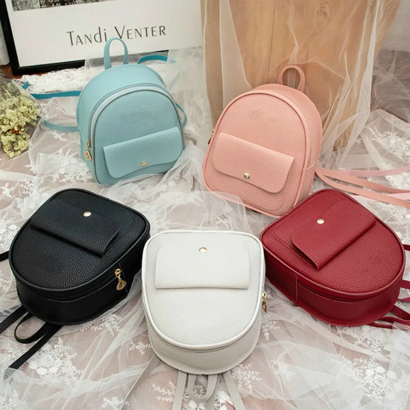 

Korean Style Women Mini Backpack PU Leather Shoulder Bag Teenager Girls Multi-Function Small Backpacks Phone Keys Pouch