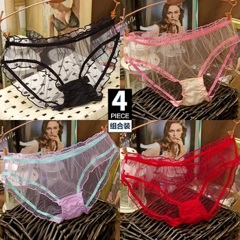 

4 pcs Sexy Women Lady Lace Low Waist Shorts Transparent Hot Mesh Thin Traceless