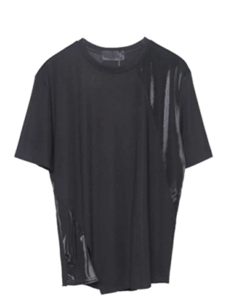 

Футболка мужская с коротким рукавом, приталенная модная универсальная рубашка с темным круглым воротником, индивидуальная строчка, лето