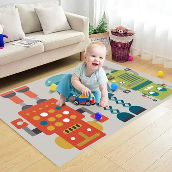 

Children's Flannel Rug Red Blue Green Robot Baby Play Support Dropshipping High Quality Rectangular Children's Cartoon Carpet