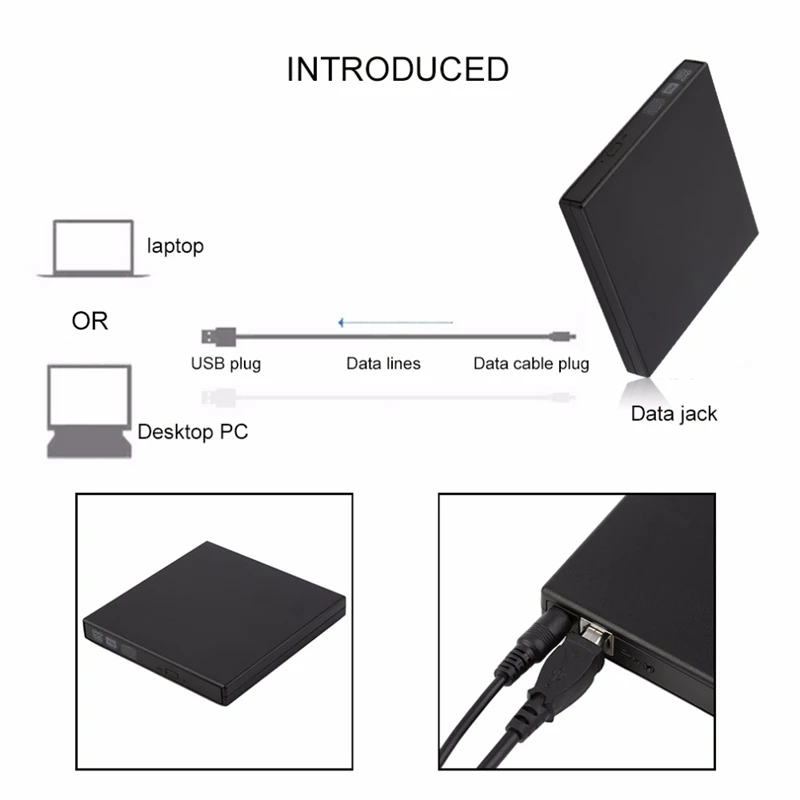PPYY Внешний Usb 2,0 Cd Dvd Rom плеер оптический привод Dvd горелки ридер Dvd рекордер для Wind8/8,1/10/Mac