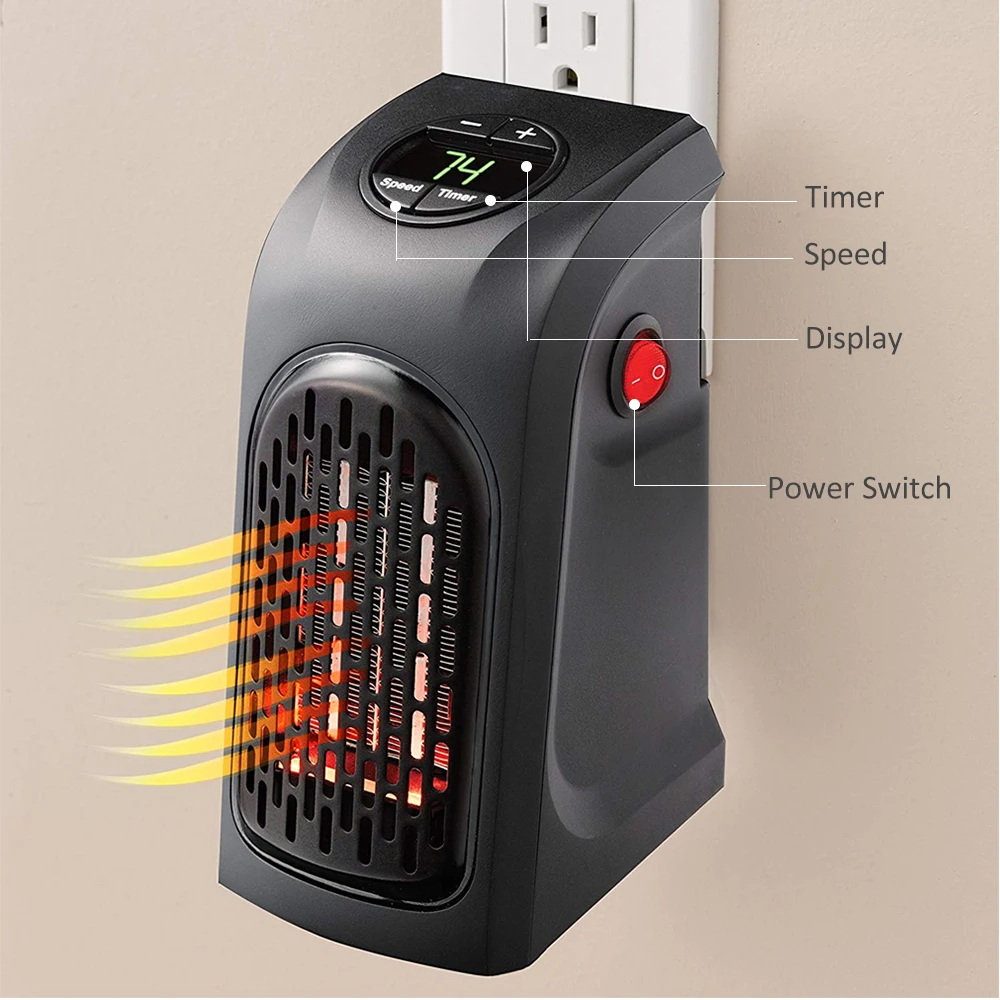 

Handy Heater Plug-In 400W Electric Wall Heater Stove Hand Warmer Programmable Fan Heater Hotel Kitchen Bathroom Car Travelling