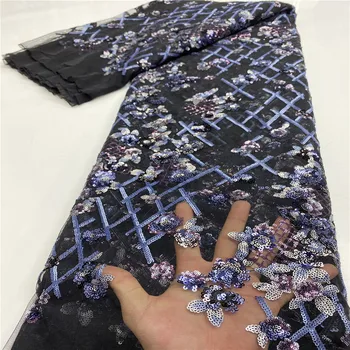 

2020 africa high quality serial lace fabric nigeria french sequins mesh tulle mesh lace fabric evening dress