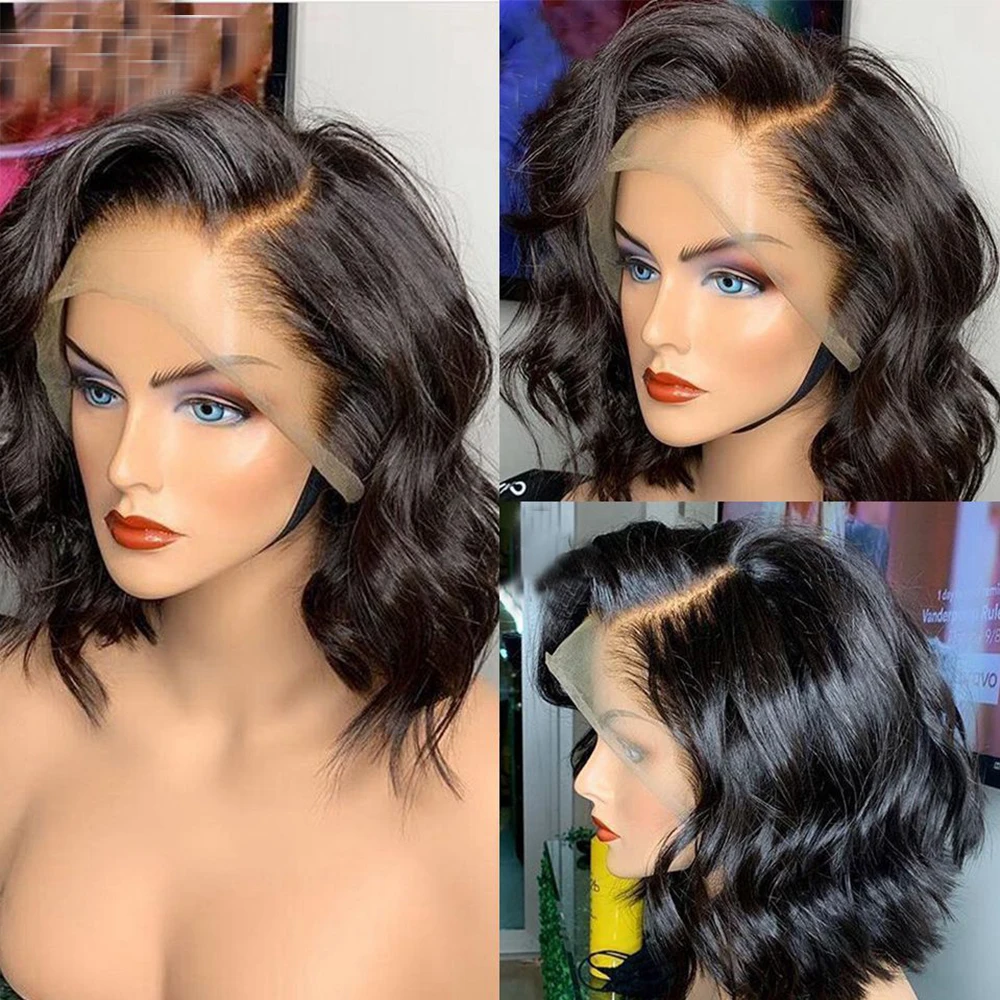 SimBeauty Glueless 13x6 парики на шнурках спереди с волосами младенца предварительно сорвал короткие парики боб естественная волна перуанские волосы Remy парик