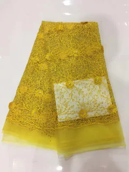 

New Design Yellow African Lace Fabric High Quality 3D Applique Lace Beautiful French Net Lace For Nigerian Dress R15373