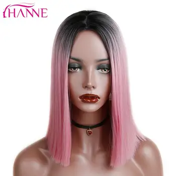 HANNE Ombre Pink/Brown/Grey Straight Shoulder Longth Synthetic Wigs Heat Resistant Hair For Black/White Women Cosplay Or Party 1