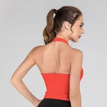 Zhangyunuo, жилет для йоги, поясничный женский спортивный укороченный топ, висящий на шее, активная одежда, открытая спина, с нагрудной накладкой, рубашка, сборная, для спортзала, фитнеса, Топ