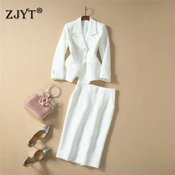 

New Fashion Autumn Winter Runway Suit Set Elegant Women Skirt 2Piece Set Office Lady Outfits Ruffle Blazer Suit Pencil Skirt Set
