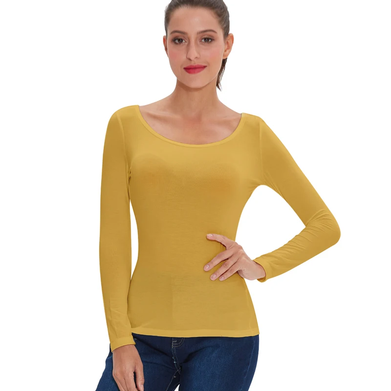 Camiseta LICRA y viscosa para mujer, interior elástica de manga larga con cuello redondo, paquete 2 o 3 piezas, M046 - AliExpress