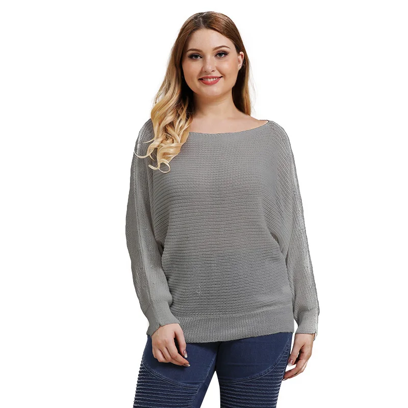 New Fashion Slash Neck Batwing Long Sleeve Knitted Sweaters Jumper Women Solid Color Large Size Loose Casual Pullover Sweater New Fashion Slash Neck Batwing Long Sleeve Knitted Sweaters Jumper Women Solid Color Large Size Loose Casual Pullover Sweater