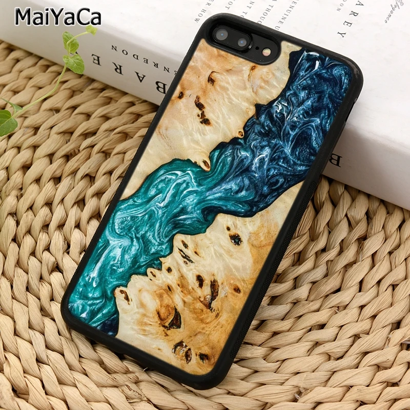 MaiYaCa Luxury Wood Resin Phone Case For iPhone 5 6S 7 8 plus 11 12 13 Pro X XR XS Max Samsung Galaxy S6 S7 S8 S9 S10 | Мобильные