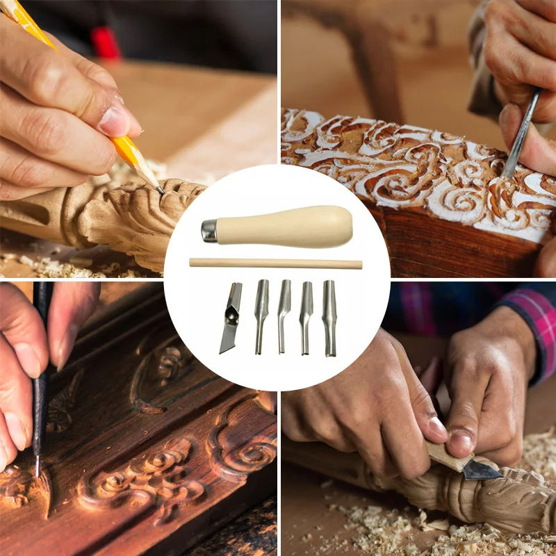 

HOT Lino Block Cutting Rubber Stamp Carving Tools with 5 Blades Bits for Print Making DIY Sculpture TI99