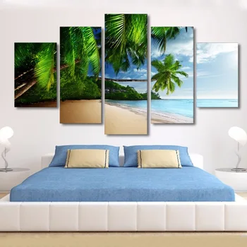 

5 Pictures Combination DIY Beach Palm Trees Diamond Painting Wall Art Craft Decor Full Diamond Area for Home Wall
