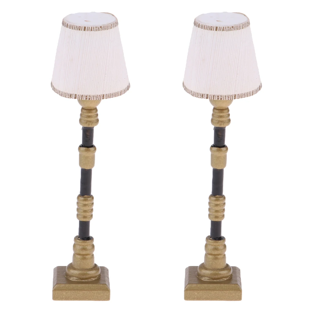 1:12 Dollhouse Miniature Furniture 2 Pieces White Lampshade Floor Lamp Light Model (Just A Decor Not LED)