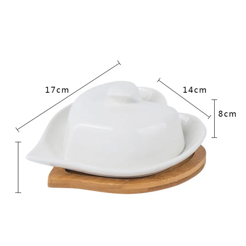 Белая керамическая масленка в форме сердца, Бамбуковая основа, фарфоровая тарелка для масла, mantegueira масленка для лица