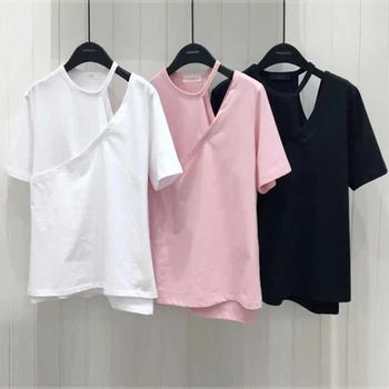 

Korean 2020 Spring and Summer New Style Hollow Out-Style Off-Shoulder Short Sleeve T-shirt Women's Loose-Fit T-Shirts