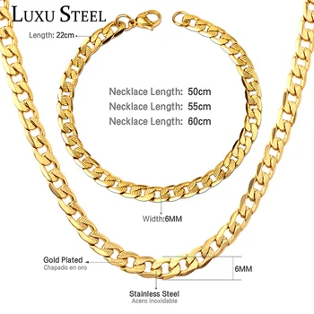 

LUXUSTEEL Cuban Link Chain Necklace Bracelets Width 7mm Stainless Steel 20inch/22inch/24inch Chains Jewelry Sets