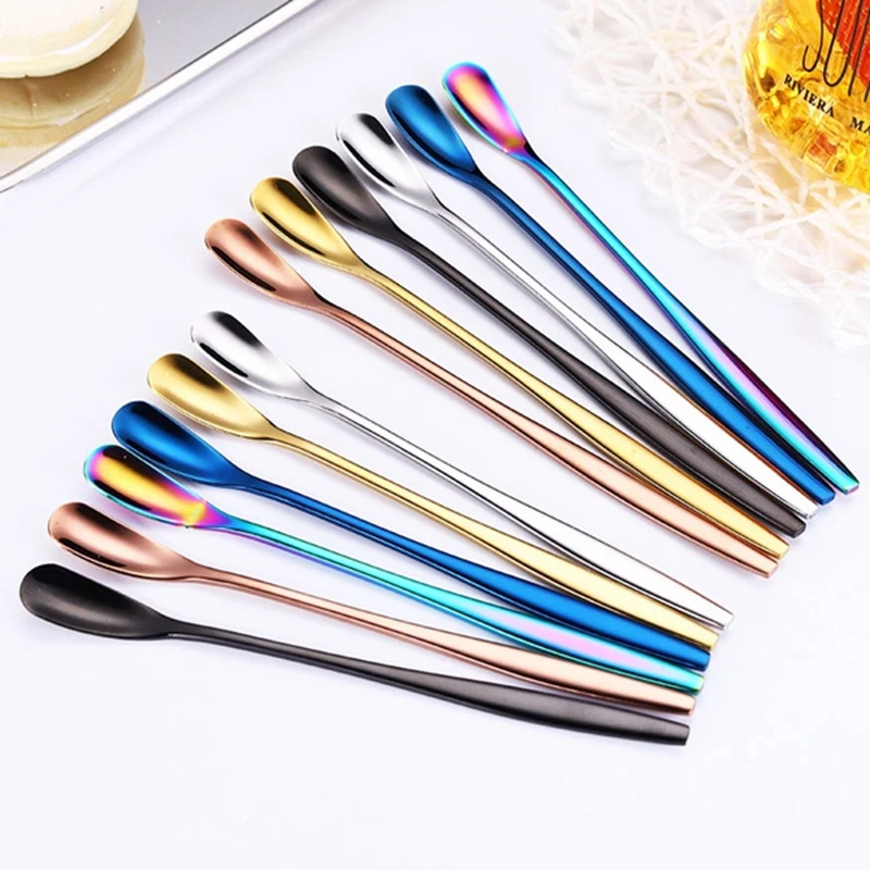 6 Colors Stirring Spoon Creative Long Handle Thick Solid Small Dessert Coffee Ice Kitchen Accessories |