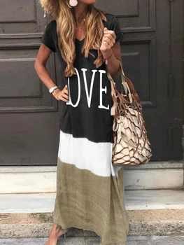 

Vacation Dress Letters Print Patwork Beach Dress Womens Tunic Long Cover Up Plus Size Beach Wear Beach Cover Up