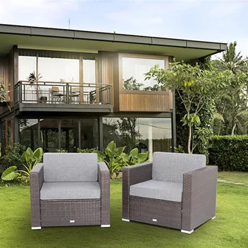 

2 Pieces Patio PE Wicker Rattan Single Sofa