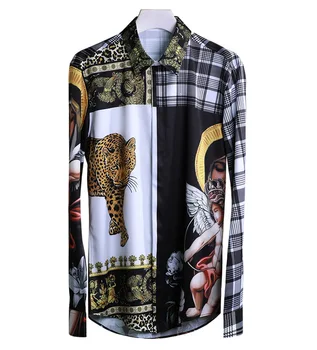 

long sleeve plaid stripe shirts men print leopard Tiger crown blouse Virgin mary shirt man cupid tops Europe Original Design new