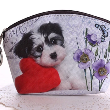 

PU Leather Women Coin Purse Cute Cat Dog Printing Coin Purse Key Card Holder Cartoon Mini Keychain Organizer Leather Coin Purse