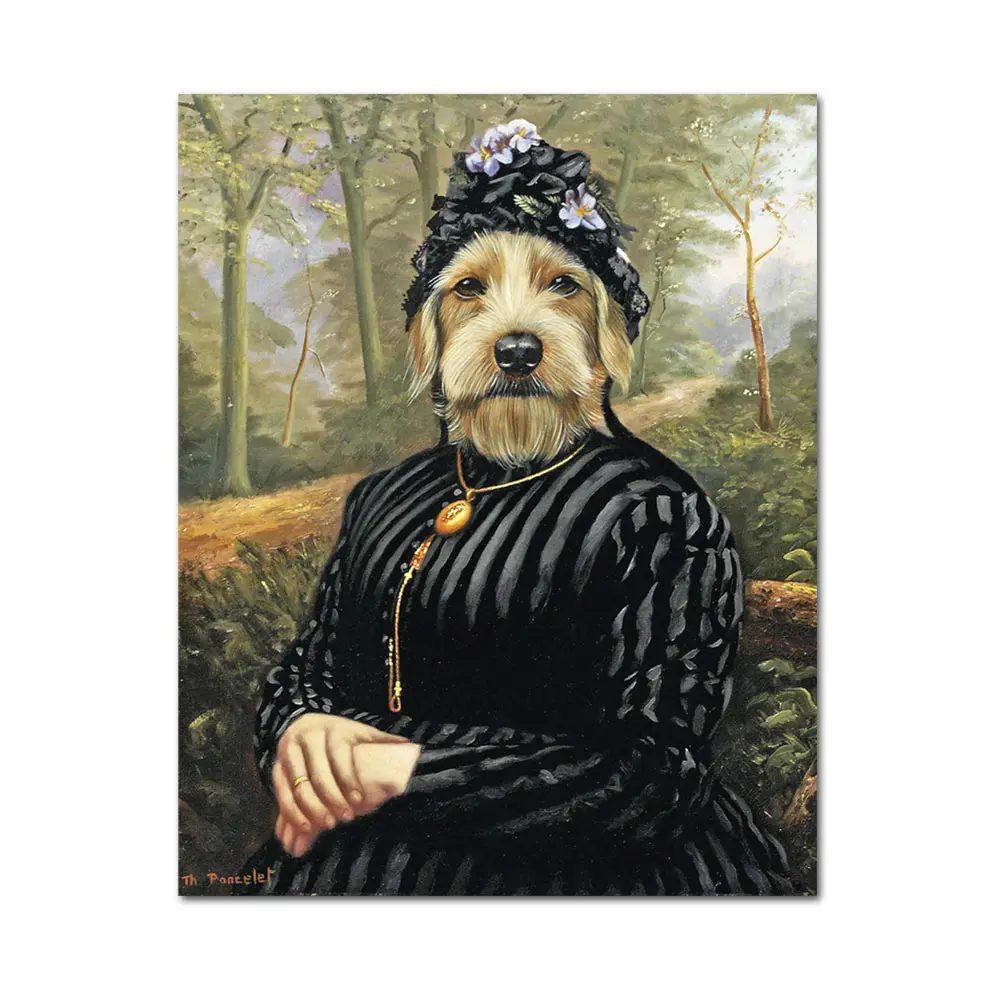 WANGART винтажный художественный плакат собака животное ретро ностальгия леди картина маслом печать настенное изображение на холсте гостиная домашний декор - Цвет: jy1451
