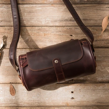 

Retro Handmade Men's Shoulder Bag Leather Casual Messenger Bag Fashion Cylinder Small Bag Men Bag Tide Vintage Soft