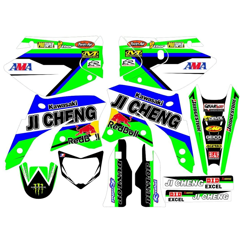 

New Full Graphics Decals Stickers Custom Number Name 3M Bright Stickers For Kawasaki KLX450R 2008 2009 2010 2011 2012