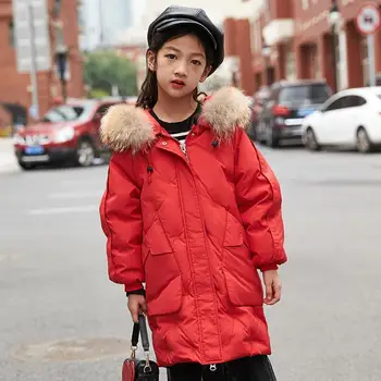 

Winter 90% White Duck Down Jacket For Girls & Boys 2019 Winter Thicken Warm Coat Raccoon Fur Hooded Winter Coat Parka For Girls