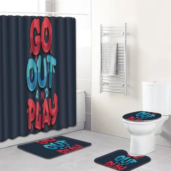 

4Pcs Bath Mat Set Anti Slip Carpet Waterproof Shower Curtain 3D Polyester Bathroom Curtains Bathroom Accessories Bath Set