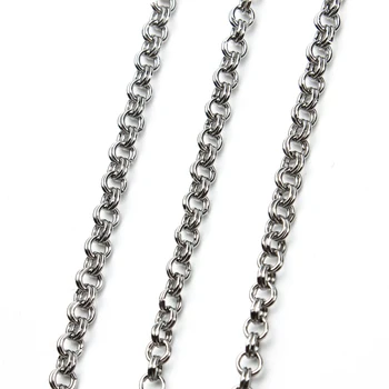 

5Meters/lot 3mm Double Layer Stainless Steel Twisted Link Chain Bulk Silver Tone Chunky Chains for Men Jewelry Making