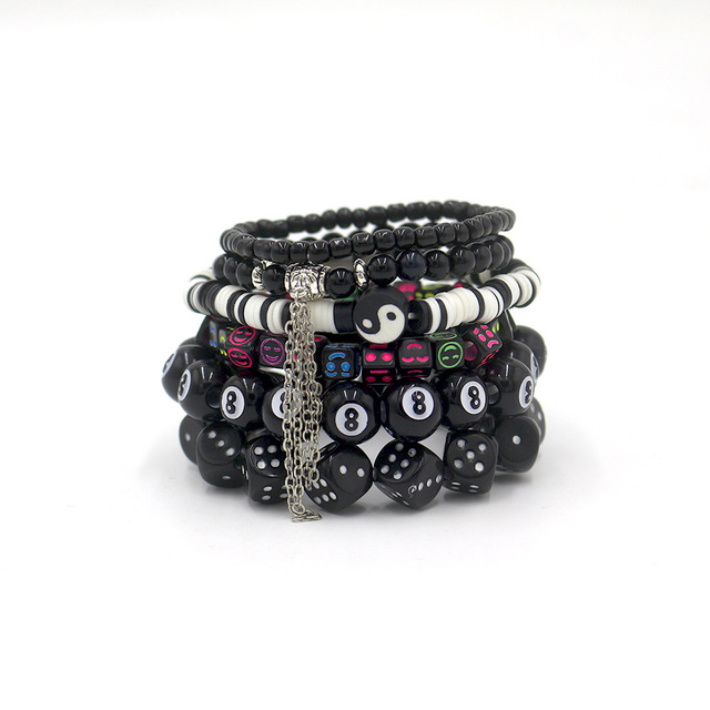 Goth Harajuku 6Pcs/Set Acrylic Pink Fruit Smiley Star Heart Beads Bracelets Wristband For Women Egirl Aesthetic Y2k Jewelry