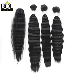 Бразильские пучки волнистых волос для тела 16 "18" 20 "1B # синтетические волосы для наращивания 3 шт. с 1 шт. кружева для женщин