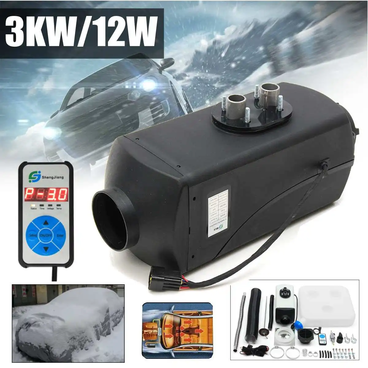 

Car Heater 3KW 12V One Hole Air Diesels Heater Parking Heater With Remote Control for RV, Motorhome Trailer, Trucks, Boats