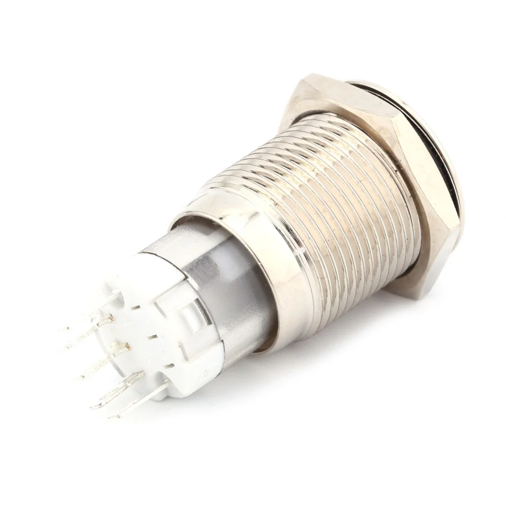 White Light On-off 12V 16mm 3A/250VAC Car Auto Metal LED Power Push ...