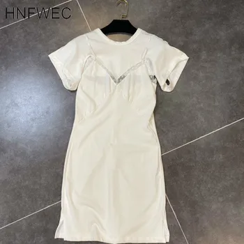 

2020 New Summer Fashion Casual High Waist Slim Round Collar Short Sleeve Lace Strap Backless Waist Dress Women T363