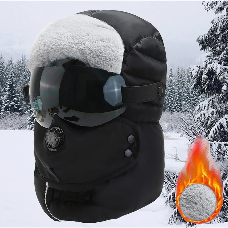 

Earflap Outdoor Ski Soft Full Face Bomber Hat Snow Caps Thickened Windproof Camping Hiking With Glasses Warm Winter Riding