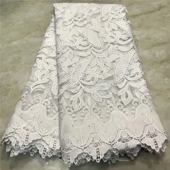 

Newest white African net lace fabric tulle French lace fabric with rhinestones for evening dress VRN307(5yards/lot