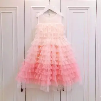 

Girls Summer Dress Mesh Pink gradual change Dress Baby Girl Costume Princess Christmas Party Cute Tutu Dress 2-12Y Kids Clothing
