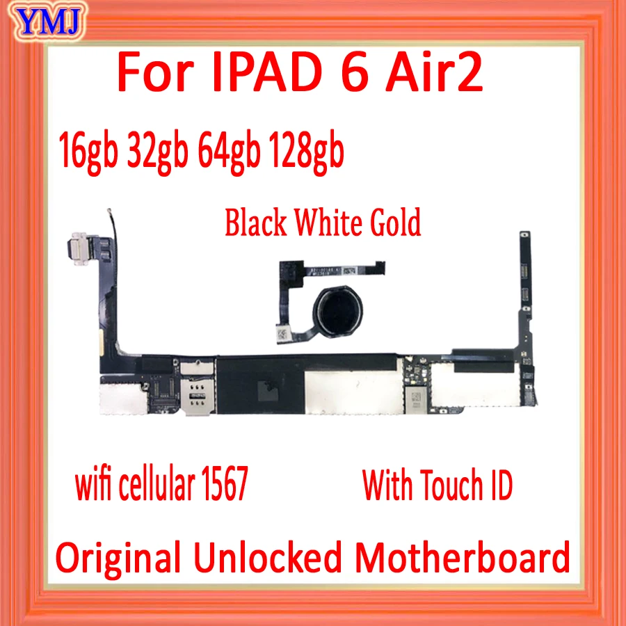 A1567 Motherboard For Ipad 6 Air 2 Wifi Cellular Logic Board Original Unlock With No Touch Id 16gb 32gb 64gb With Ios 100 Test Mobile Phone Antenna Aliexpress