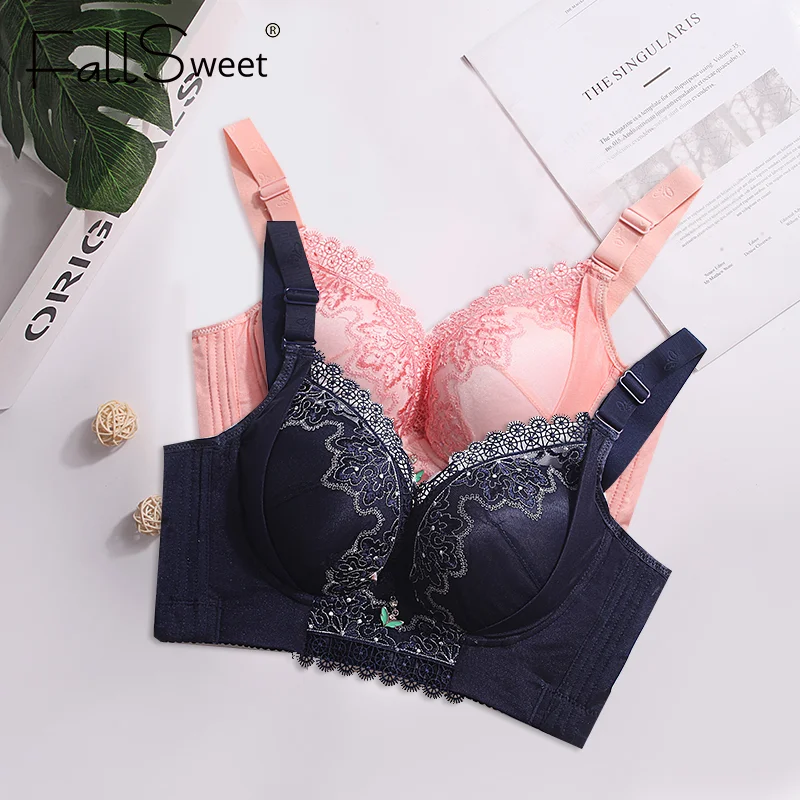 FallSweet Sexy Bras for Women Push Up Bra Deep V Embroidery Brassiere  Wireless Plus Size Lingerie